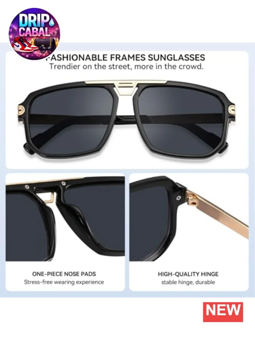 Oversized Square Sunglasses Retro Metal Frame UV400 Protection Unisex
